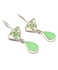 Green Leaf Vintage Pottery with Mint Stained Glass Double Drop Earrings
