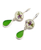Delicate Purple Flowers & Green Sea Glass Double Drop Earrings