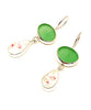 Green Sea Glass with Delicate Pink Rosebuds Vintage Pottery Double Drop Earrings
