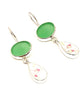 Green Sea Glass with Delicate Pink Rosebuds Vintage Pottery Double Drop Earrings