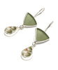 Dark Olive Sea Glass with Green Leaf Vintage Pottery Double Drop Earrings