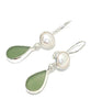 Olive Sea Glass with Pearl Earrings Double Drop Earrings