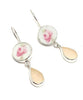 Round Pink Rose & Pink Sea Glass Drops Double Drop Earrings