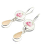 Round Pink Rose & Pink Sea Glass Drops Double Drop Earrings