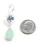 Purple Flower Vintage Pottery with Jadeite Sea Glass  Double Drop Earrings
