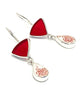 Red Sea Glass with Red & White Floral Vintage Pottery Double Drop Earrings