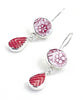 Red & White Floral & Red Textured Vintage Pottery Double Drop Earrings