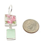 Delicate Pink Roses & Soft Mint Sea Glass Double Drop Earrings