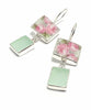 Delicate Pink Roses & Soft Mint Sea Glass Double Drop Earrings
