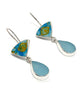 Turquoise & Yellow Spanish Pottery and Aqua Sea Glass Double Drop Earrings