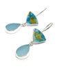 Turquoise & Yellow Spanish Pottery and Aqua Sea Glass Double Drop Earrings