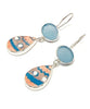 Aqua Sea Glass and Turquoise & Pink Spanish Pottery Double Drop Earrings