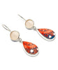 Pink Sea Glass with Red & Turquoise Spanish Pottery Double Drop Earrings