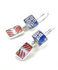 Blue & White with Rust Vintage Pottery Rectangle Shaped Double Drop Earrings