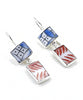Blue & White with Rust Vintage Pottery Rectangle Shaped Double Drop Earrings