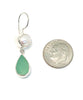 Dark Aqua Sea Glass with Pearl Earrings Double Drop Earrings