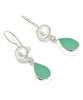 Dark Aqua Sea Glass with Pearl Earrings Double Drop Earrings