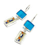 Teal Sea Glass & Bold Vintage Pottery Double Drop Earrings