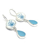 Simple Aqua Flowers & Aqua Sea Glass Double Drop Earrings