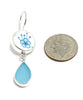Simple Aqua Flowers & Aqua Sea Glass Double Drop Earrings