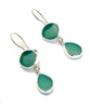 Shades of Turquoise Green Natural Shape Sea Glass Double Drop Earrings