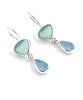 Textured Aqua and Light Blue Sea Glass Double Drop Earrings