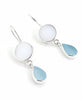 White & Aqua Sea Glass Double Drop Earrings