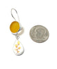 Amber Sea Glass and Yellow Flower Vintage Pottery Double Drop Earrings