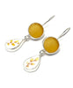 Amber Sea Glass and Yellow Flower Vintage Pottery Double Drop Earrings