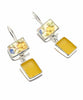 Sweet Yellow Flower Vintage Pottery & Amber Sea Glass Double Drop Earrings