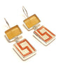 Amber Sea Glass with Geometric Rust Vintage Pottery Rectangle Double Drop Earrings