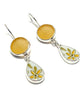 Amber Sea Glass with Retro Yellow Daisy Vintage Pottery Double Drop Earrings