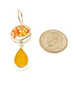 Orange Flower Vintage Pottery with Amber Sea Glass Double Drop Earrings