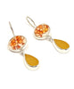 Orange Flower Vintage Pottery with Amber Sea Glass Double Drop Earrings