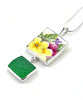 Bold Yellow & Pink Flower Vintage Pottery with Green Sea Glass Double Pendant
