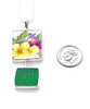 Bold Yellow & Pink Flower Vintage Pottery with Green Sea Glass Double Pendant