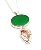 Large Green Sea Glass with Red & Green Vintage Pottery Double Pendant