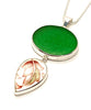 Large Green Sea Glass with Red & Green Vintage Pottery Double Pendant