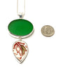 Large Green Sea Glass with Red & Green Vintage Pottery Double Pendant