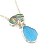 Abalone and Bright Textured Aqua Sea Glass Heavy Rim Barbell Necklace on Heavy Loop Chain