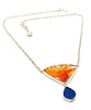 Orange Flower Vintage Pottery with Textured Blue Sea Glass Necklace