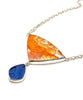 Orange Flower Vintage Pottery with Textured Blue Sea Glass Necklace
