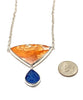 Orange Flower Vintage Pottery with Textured Blue Sea Glass Necklace