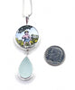 Boating Boy Vintage Pottery with Aqua Sea Glass Heavy Rimmed Double Pendant