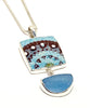 Bold Turquoise Spanish Vintage Pottery and Turquoise Sea Glass Double Pendant