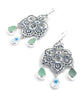 Lace Cast in Sterling Silver with Aqua Sea Glass & Vintage Pottery Drops