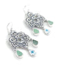 Lace Cast in Sterling Silver with Aqua Sea Glass & Vintage Pottery Drops