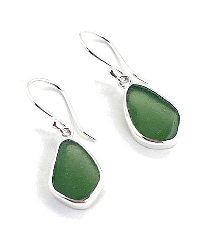 Olive Sea Glass Open Back Drop Earrings #2