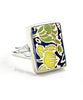 Bold Colorful Blue & Gold Rectangle Vintage Pottery Ring- Size 7.5
