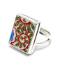 Orange & Green Patterned Vintage Imari Pottery Ring- Size 11